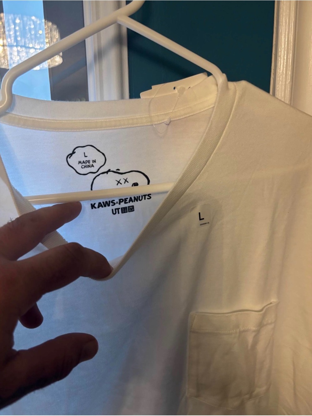 KAWS collab Peanuts Graphic Pocket Tee with Black Cartoon Print - Picture 3 of 4